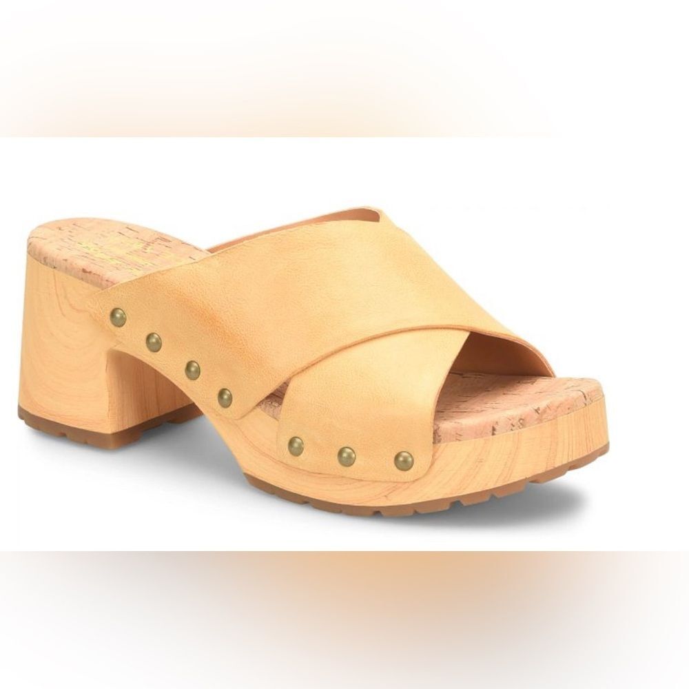 Kork-Ease Tatum Yellow Mango Leather Platform Clog Slides Size 10 EUC